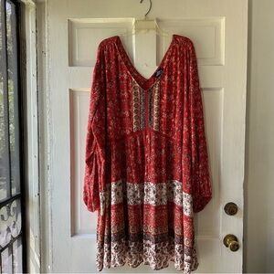 Angie Red Boho Long Sleeve Dress